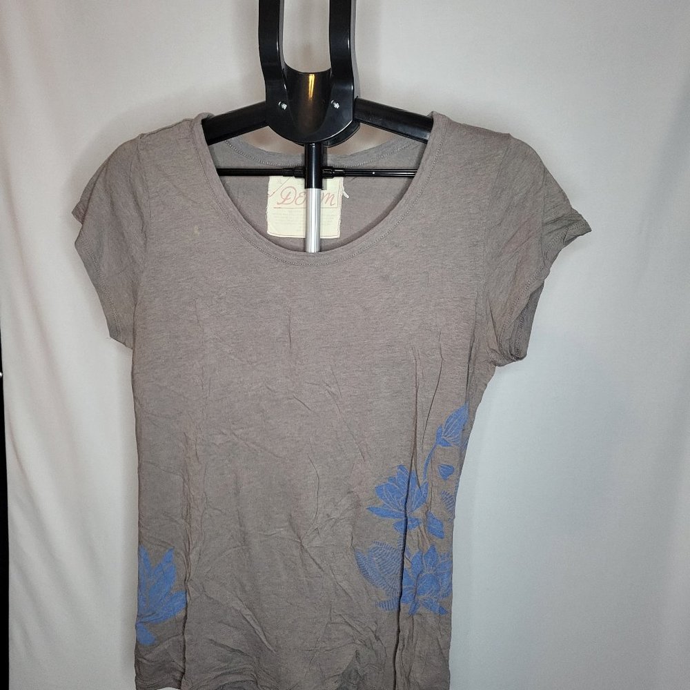 Old Navy Denim Brand Gray with Blue Floral Print Women XL Shirt - Vintage 1015